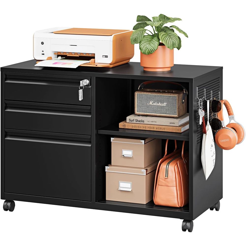 Home Security Letters - Secure 3-Drawer Mobile Filing Cabinet with