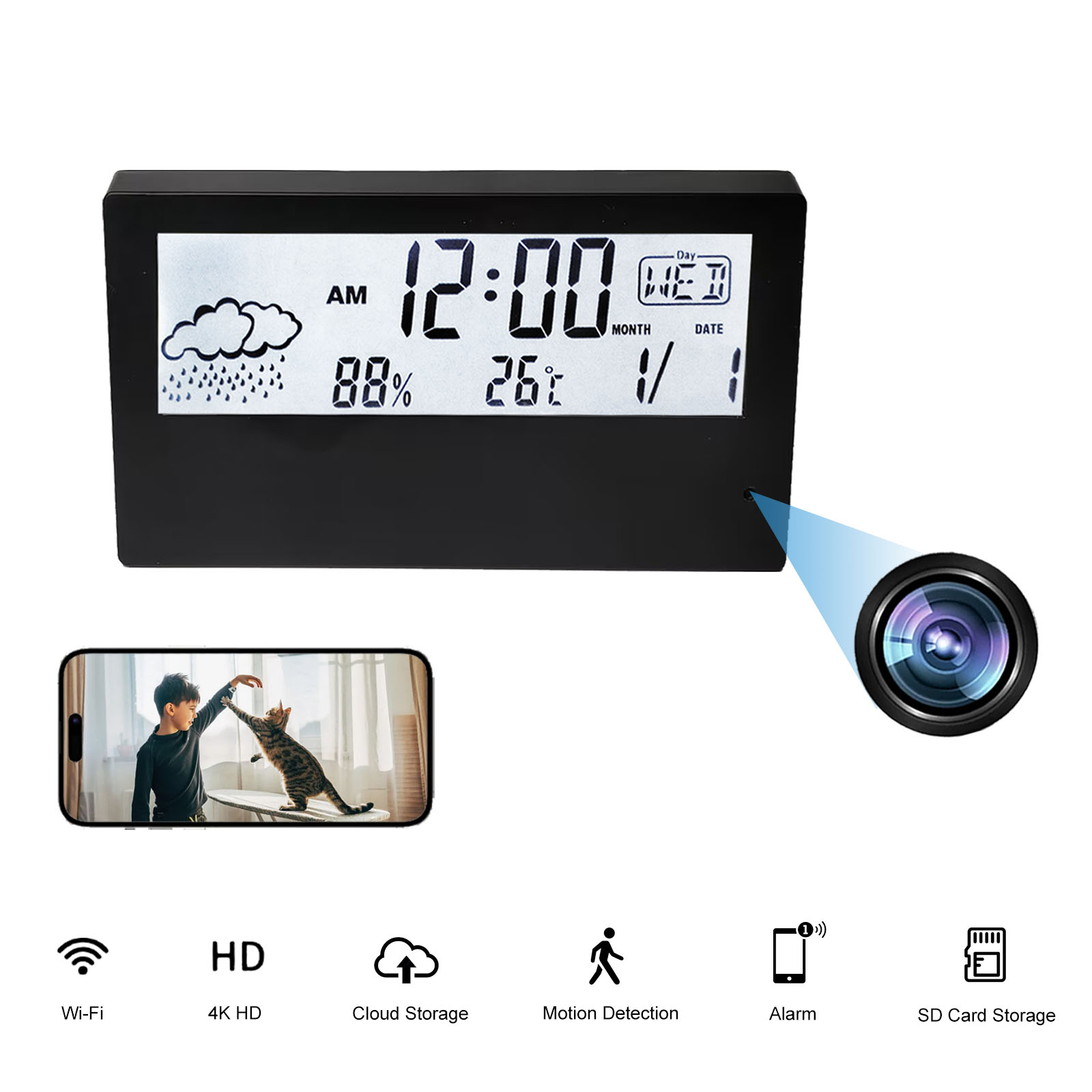 Hidden Camera Clock - 4K HD Wireless Alarm Clock Camera