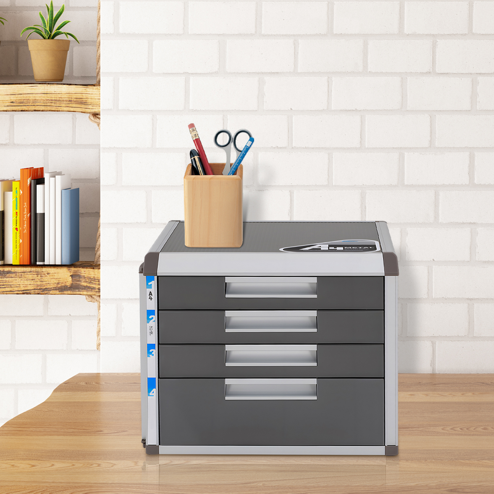 Home Security Letters - Locking 4-Tier Aluminum File Cabinet, Silver