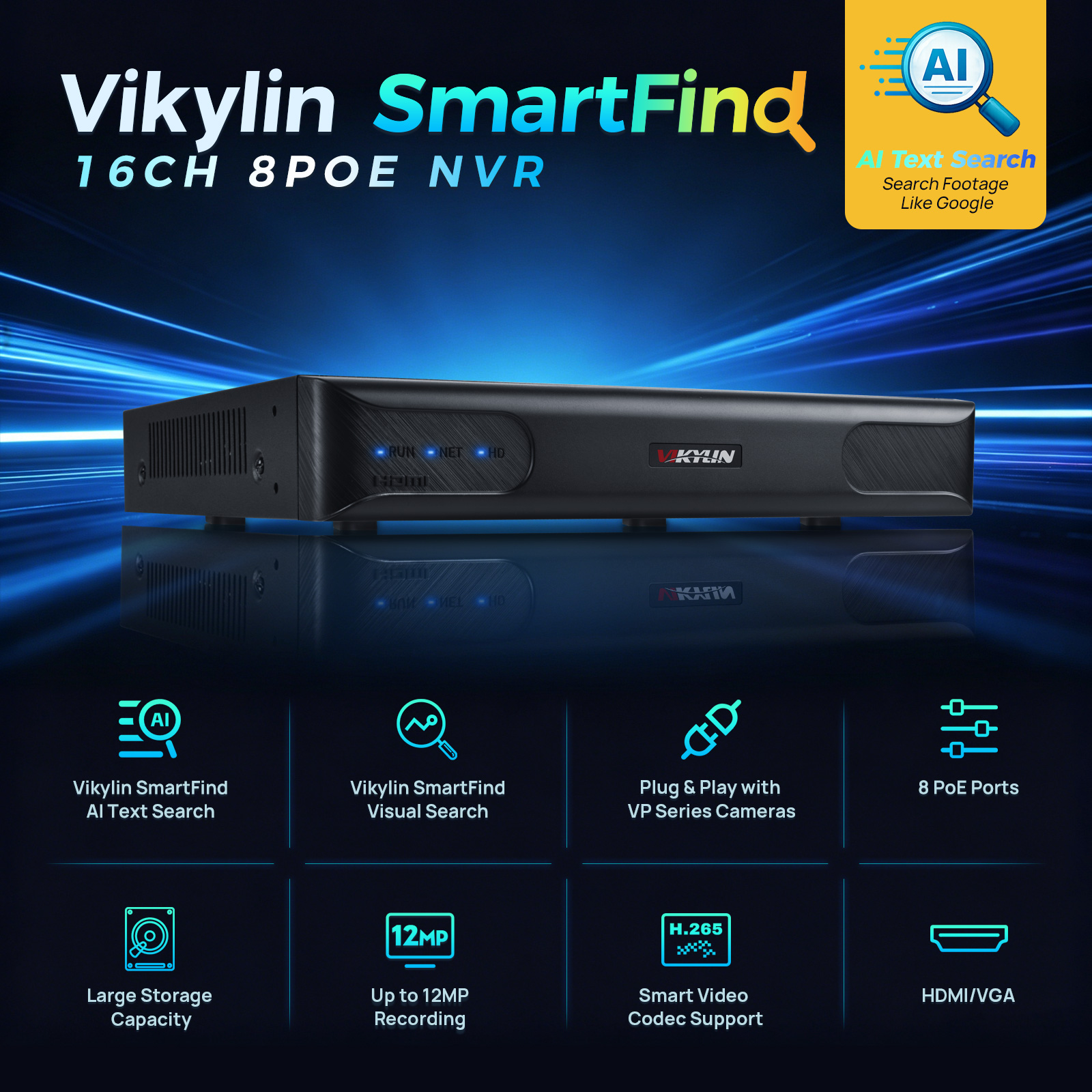 Home Security Of America - Vikylin 4K NVR 16CH 8POE Home