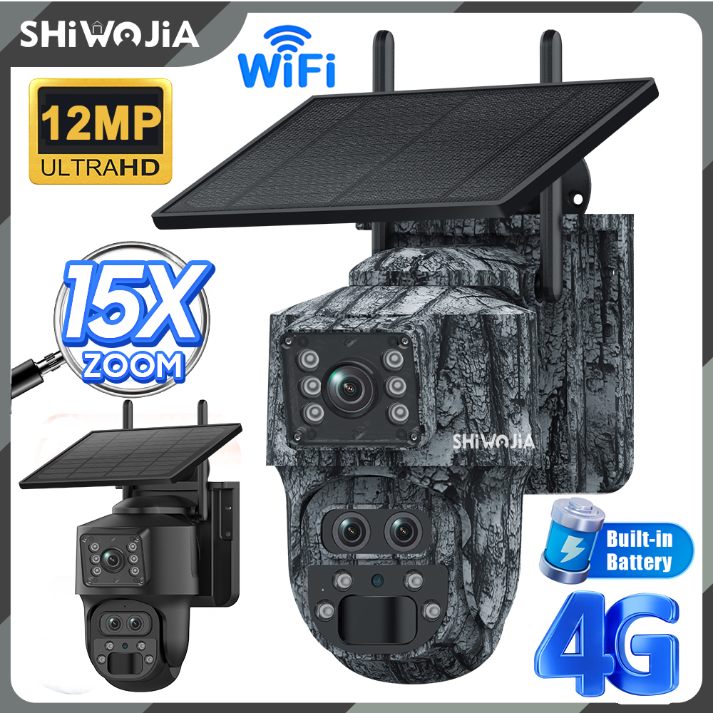 SHIWOJIA 12MP 15X Zoom 4G Sim  – обзор и цена Camera Solar Wireless